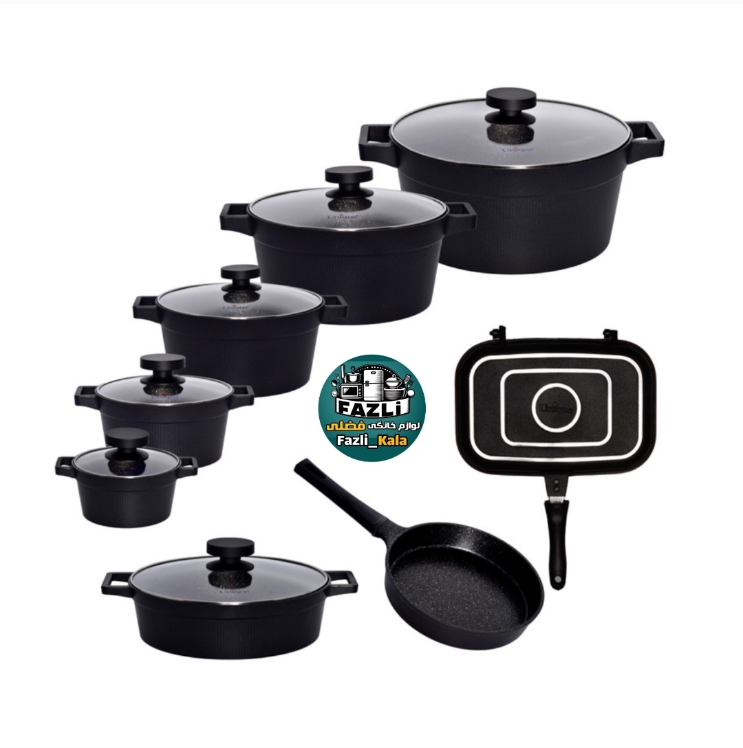 سرویس قابلمه ۱۵پارچه مشکی یونیک