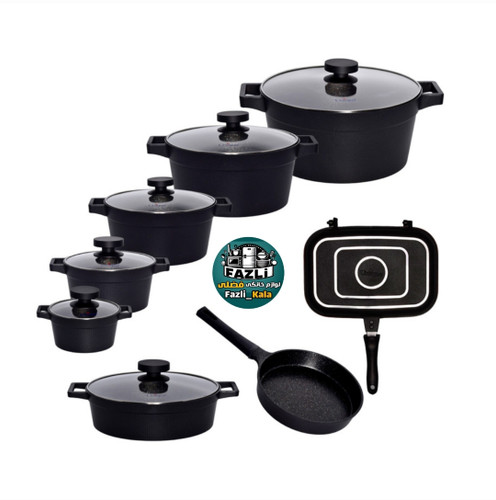 سرویس قابلمه ۱۵پارچه مشکی یونیک