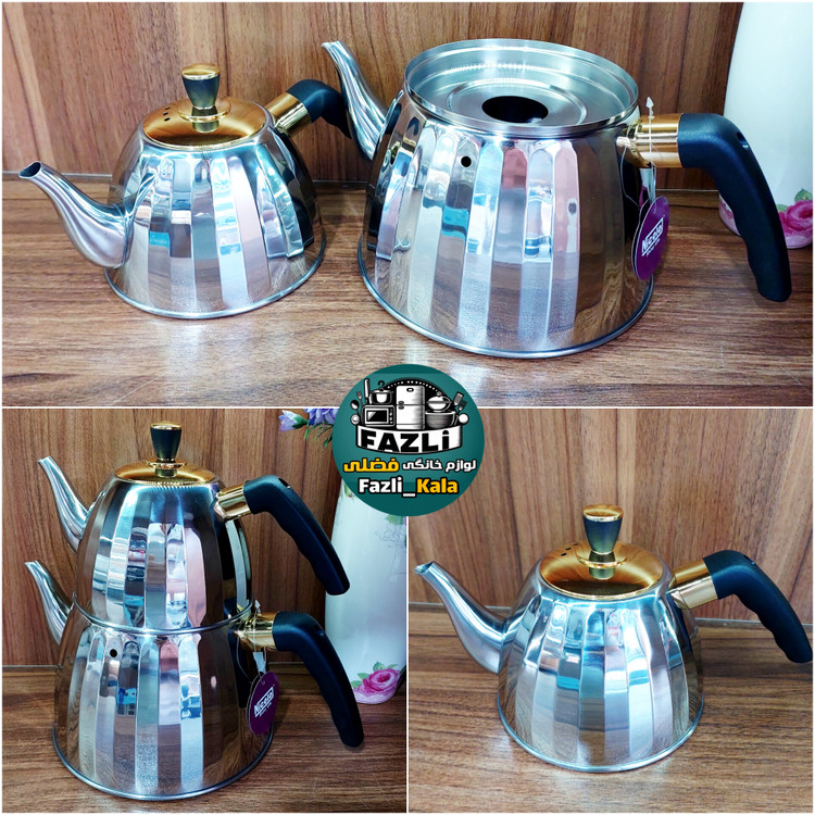 کتری قوری نقره ای نیکولو دسته بغل